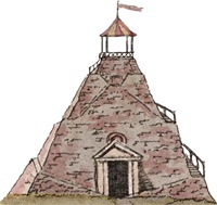 Die Pyramide um 1790, Ausschnitt aus einem kolorierten Stich nach F. Genelly